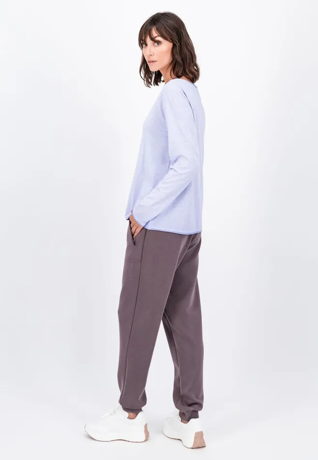 FYNCHHATTON Long sleeved Shirt With A Round Neckline Elegant Pinkfaded Lavendertaupemodern Plum Women Tshirts