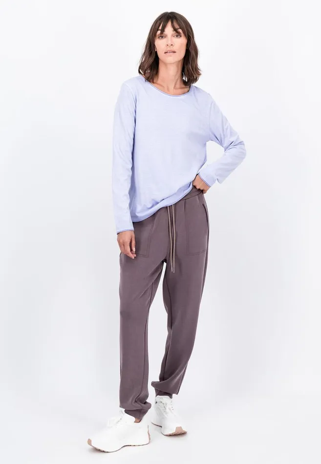 FYNCHHATTON Long sleeved Shirt With A Round Neckline Elegant Pinkfaded Lavendertaupemodern Plum Women Tshirts