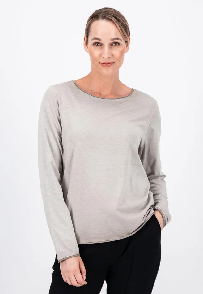 FYNCHHATTON Long sleeved Shirt With A Round Neckline Elegant Pinkfaded Lavendertaupemodern Plum Women Tshirts