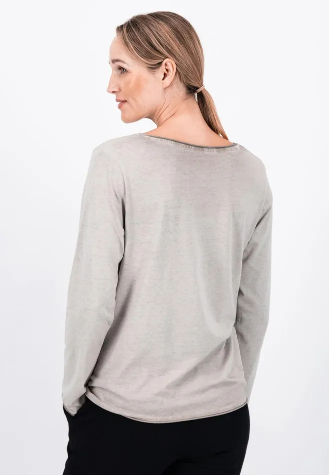 FYNCHHATTON Long sleeved Shirt With A Round Neckline Elegant Pinkfaded Lavendertaupemodern Plum Women Tshirts