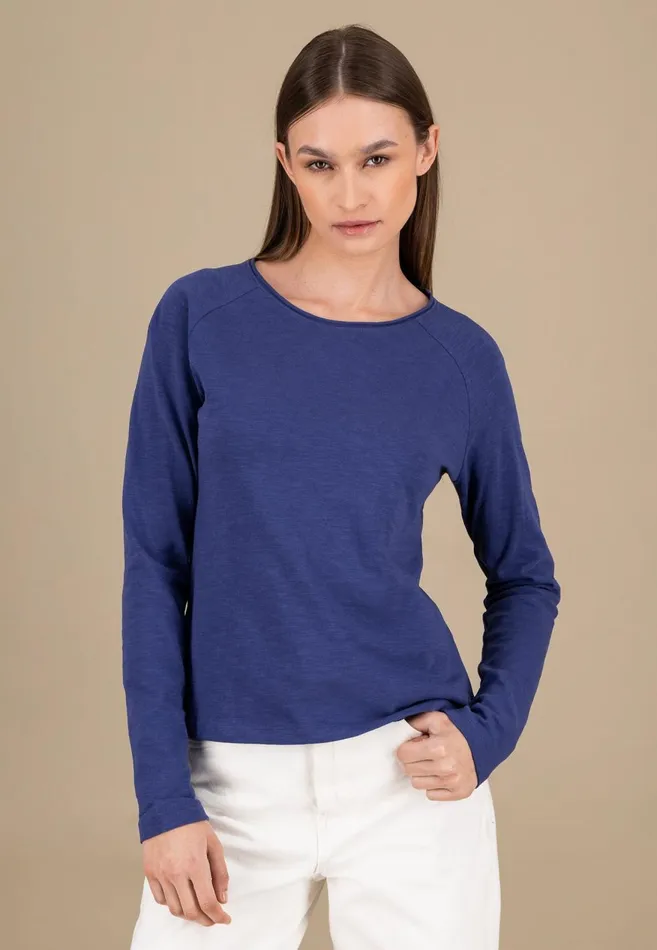 FYNCHHATTON Long sleeved Shirt With A Round Neckline Made Of Cotton Crimson Redblue Purplemilk Women Sweatshirts