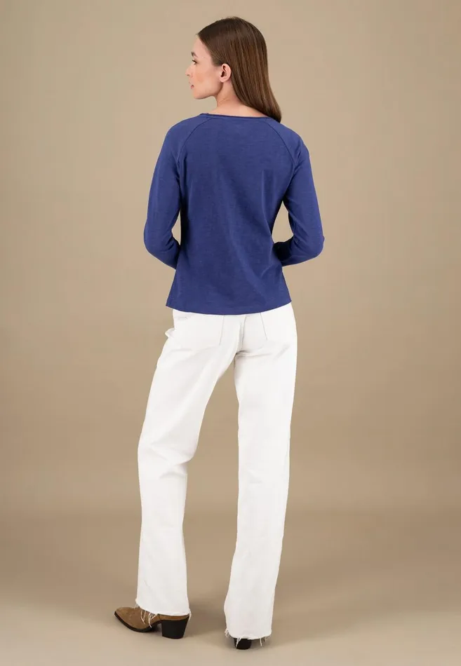 FYNCHHATTON Long sleeved Shirt With A Round Neckline Made Of Cotton Crimson Redblue Purplemilk Women Sweatshirts