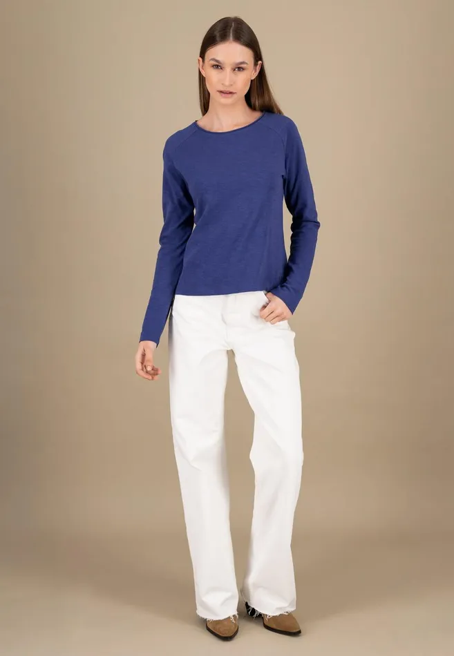 FYNCHHATTON Long sleeved Shirt With A Round Neckline Made Of Cotton Crimson Redblue Purplemilk Women Sweatshirts