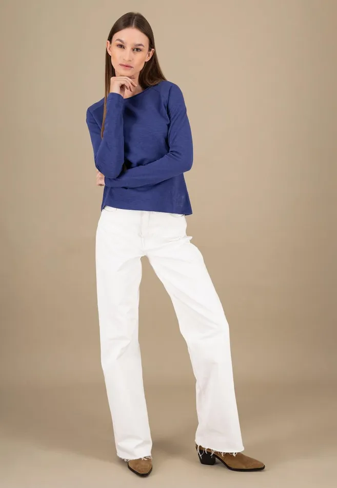 FYNCHHATTON Long sleeved Shirt With A Round Neckline Made Of Cotton Crimson Redblue Purplemilk Women Sweatshirts