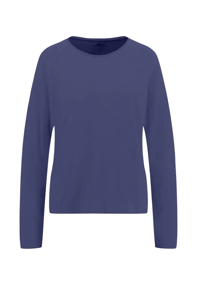 FYNCHHATTON Long sleeved Shirt With A Round Neckline Made Of Cotton Crimson Redblue Purplemilk Women Sweatshirts