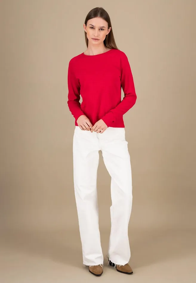 FYNCHHATTON Long sleeved Shirt With A Round Neckline Made Of Cotton Crimson Redblue Purplemilk Women Sweatshirts