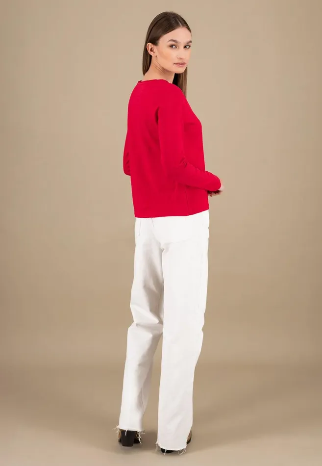 FYNCHHATTON Long sleeved Shirt With A Round Neckline Made Of Cotton Crimson Redblue Purplemilk Women Sweatshirts