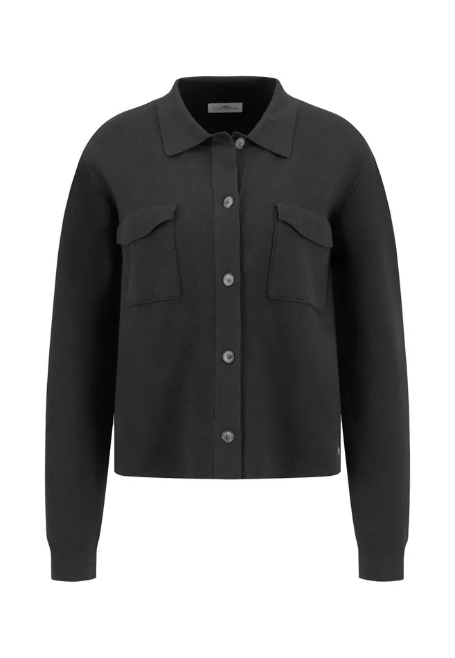 FYNCHHATTON Part Jacket With Buttons And Caps Collar Black Women Cardigan