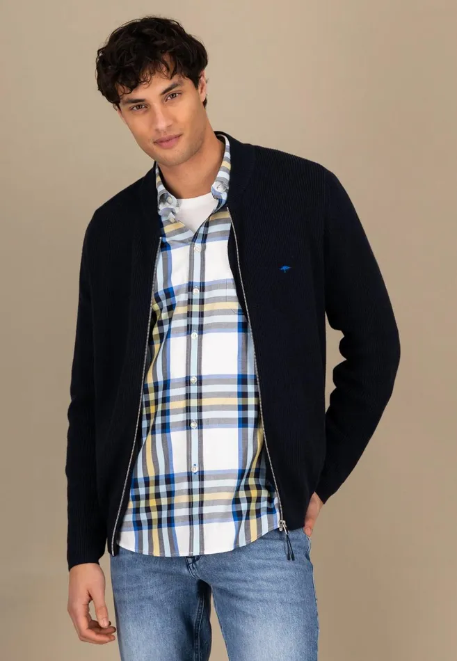 FYNCHHATTON Parting Jacket Made Of Cotton With A Stand up Collar Navy Men Cardigan FYNCHHATTON Parting Jacket Made Of Cotton With A Stand up Collar Navy Men Cardigan