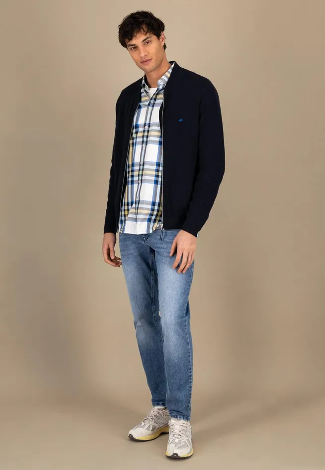 FYNCHHATTON Parting Jacket Made Of Cotton With A Stand up Collar Navy Men Cardigan