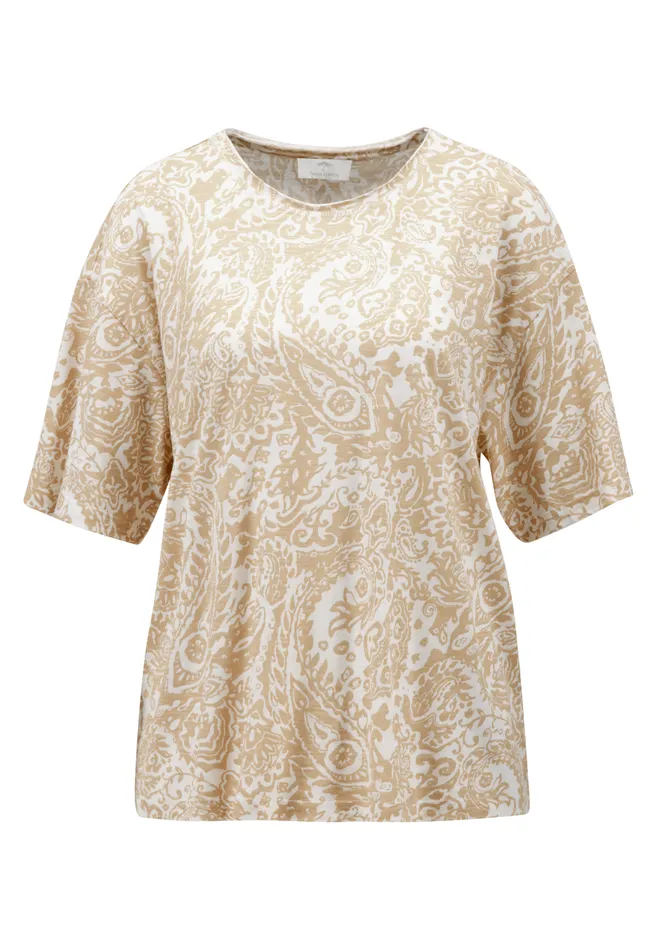FYNCHHATTON Patterned Modal Blend Tshirt Sahara Sand Women Tshirts