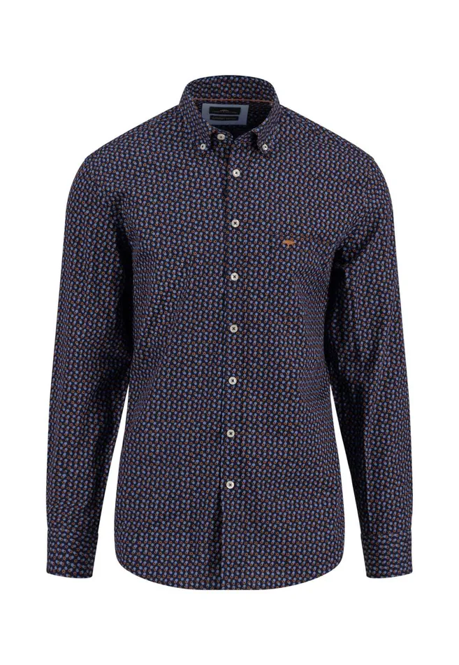 FYNCHHATTON Shirt With Buttondown Collar And Point Print Navysummer Breezewhite Men Shirts FYNCHHATTON Shirt With Buttondown Collar And Point Print Navysummer Breezewhite Men Shirts