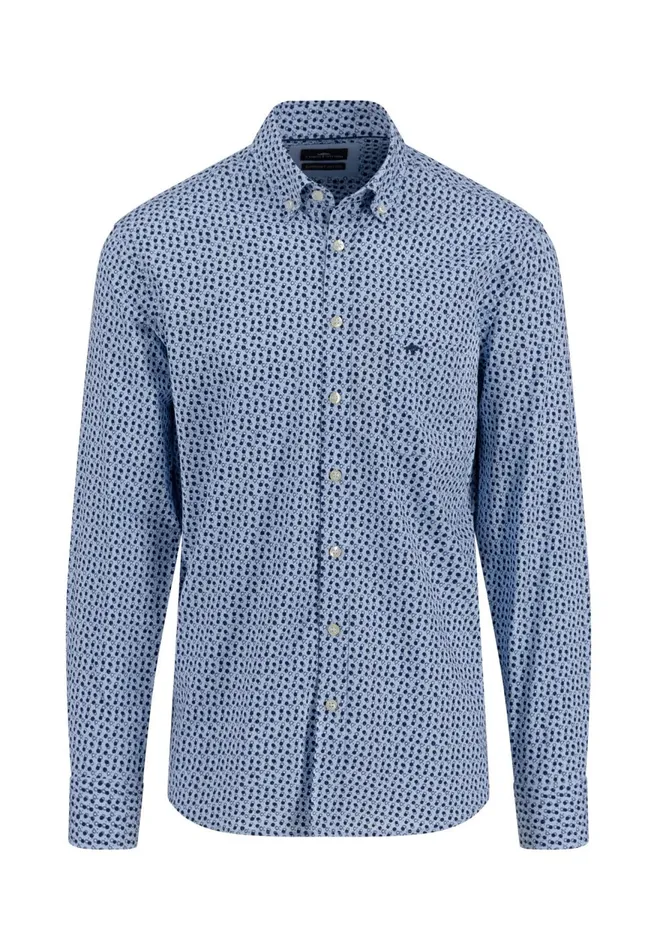 FYNCHHATTON Shirt With Buttondown Collar And Point Print Navysummer Breezewhite Men Shirts