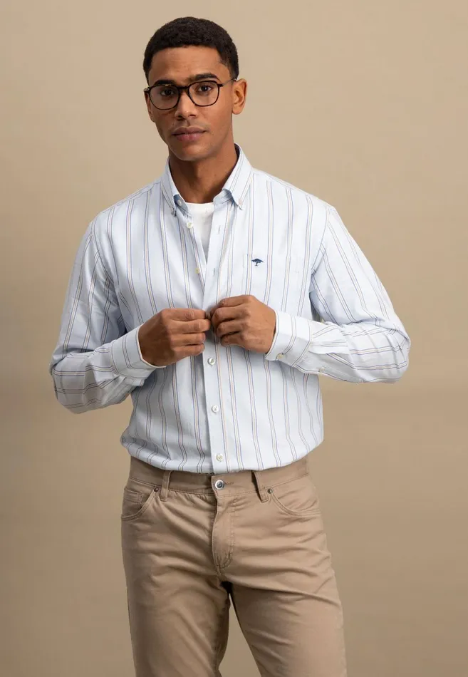 FYNCHHATTON Shirt With Buttondown Collar And Stripes Summer Breezeturf Green Men Shirts FYNCHHATTON Shirt With Buttondown Collar And Stripes Summer Breezeturf Green Men Shirts