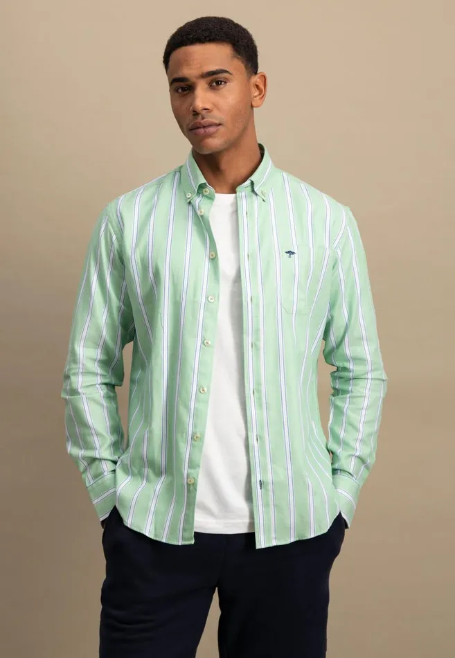 FYNCHHATTON Shirt With Buttondown Collar And Stripes Summer Breezeturf Green Men Shirts