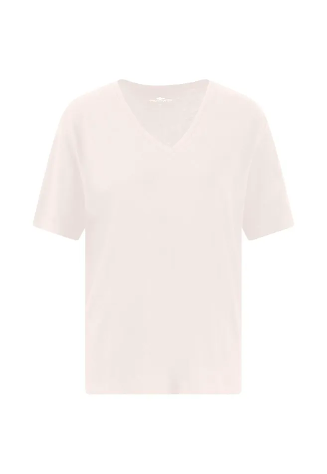 FYNCHHATTON Shortsleeved Tshirt In Plain Colors With A Vneck Whitesandsummer Redfresh Roseocean Violetlight Blueblack Women Tshirts