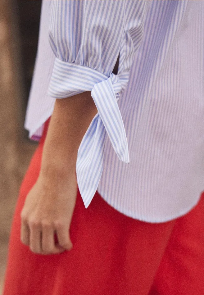 FYNCHHATTON Striped Blouse Made Of High Quality Cotton Light Blue Women Blouses