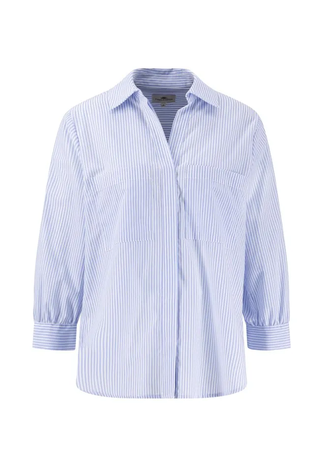 FYNCHHATTON Striped Blouse Made Of High Quality Cotton Light Blue Women Blouses