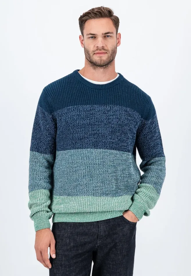 FYNCHHATTON Striped Knitting Sweater Made Of Cotton Dark Teal Men Sweater