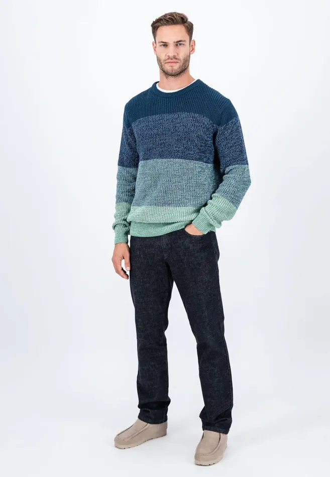 FYNCHHATTON Striped Knitting Sweater Made Of Cotton Dark Teal Men Sweater