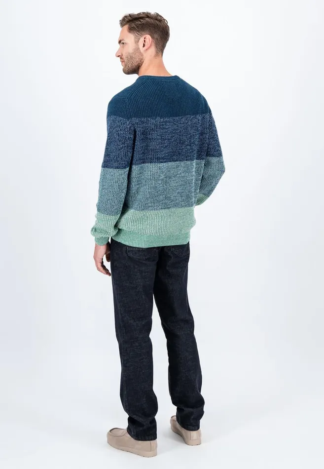 FYNCHHATTON Striped Knitting Sweater Made Of Cotton Dark Teal Men Sweater