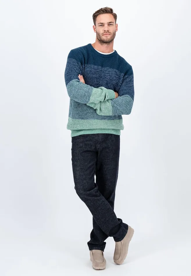 FYNCHHATTON Striped Knitting Sweater Made Of Cotton Dark Teal Men Sweater