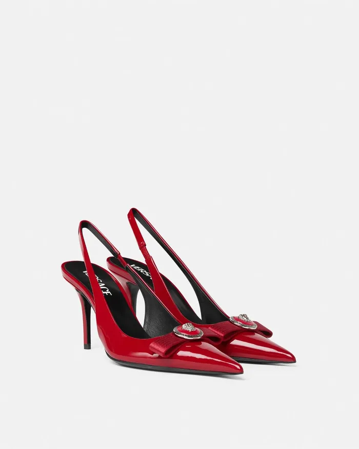 Gianni Ribbon Women Versace Gianni Ribbon Slingback Pumps 85 Mm Red