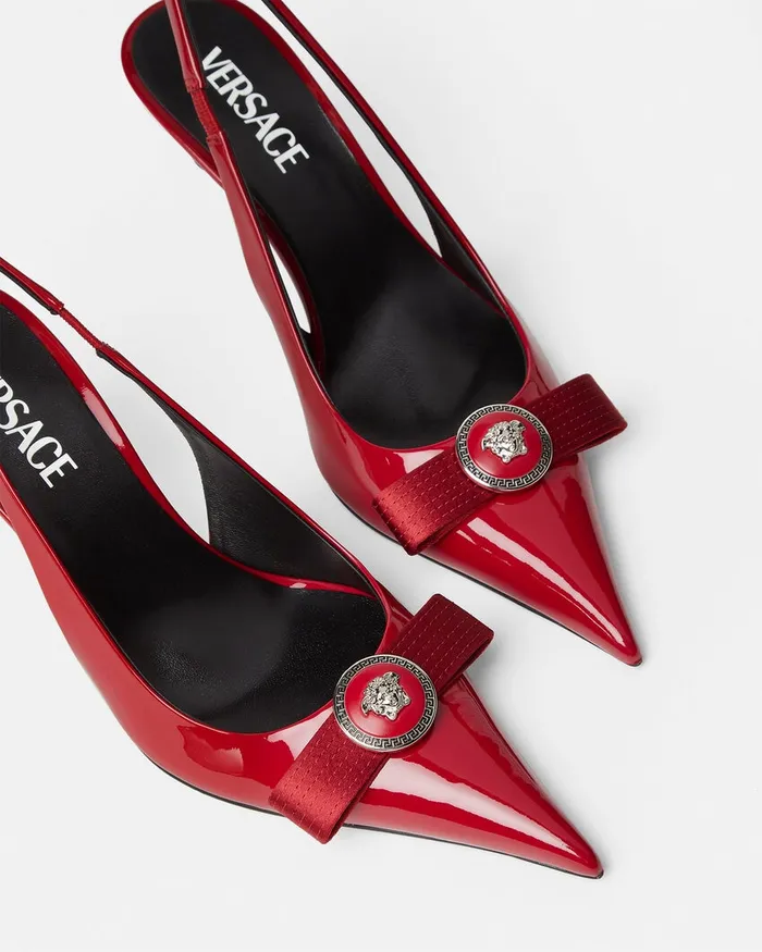 Gianni Ribbon Women Versace Gianni Ribbon Slingback Pumps 85 Mm Red