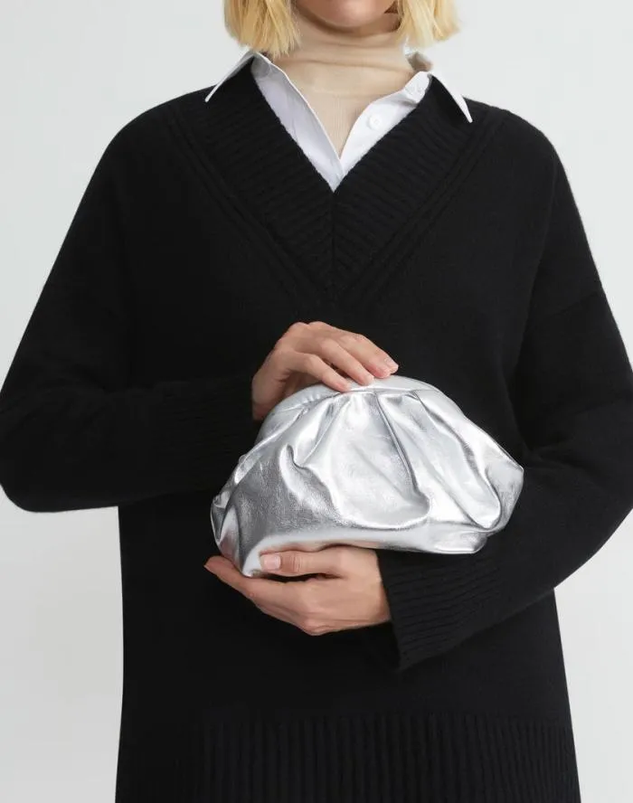 Handbags Metallic Nappa Leather Pochette Silver Lafayette 148 New York Clutches