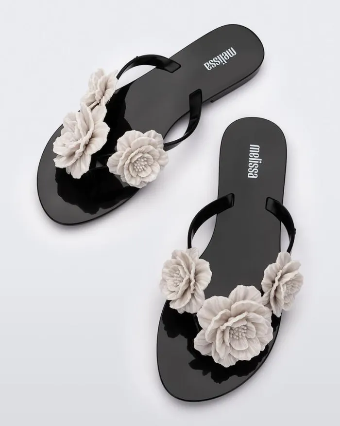 Harmonic Springtime Blackbeige Women Melissa Flip Flops