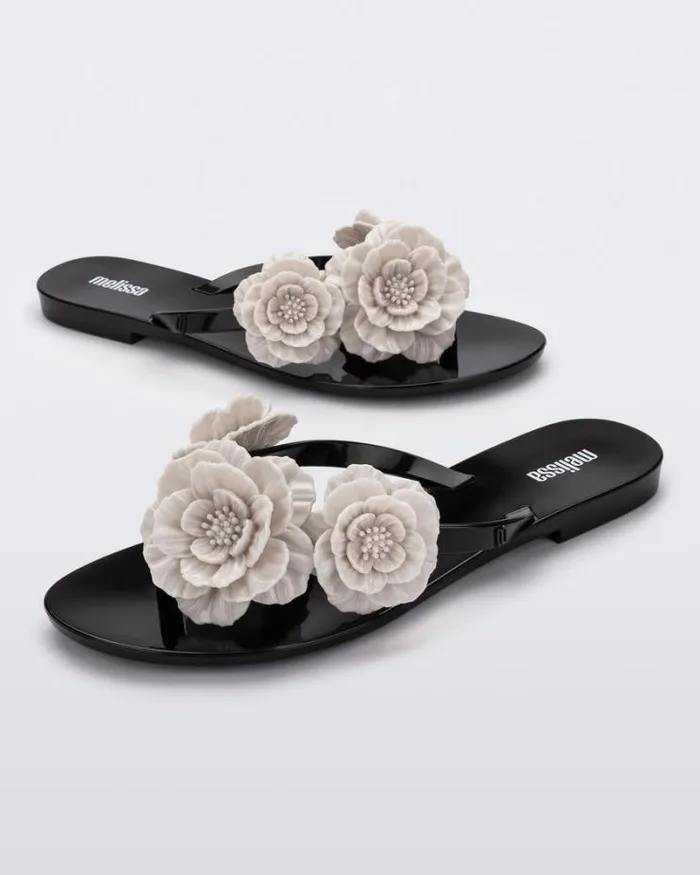Harmonic Springtime Blackbeige Women Melissa Flip Flops