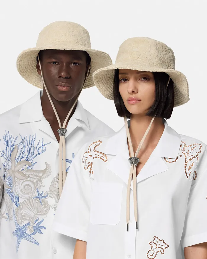 Hats and Caps WomenMen Versace Barocco Towel Bucket Hat Beige