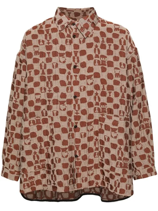 Henrik Vibskov Boutique Big Shirt 8211 Beige Orange Chess Men Shirts