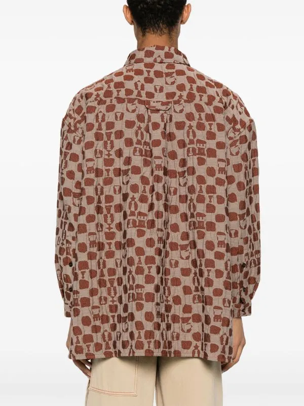 Henrik Vibskov Boutique Big Shirt 8211 Beige Orange Chess Men Shirts