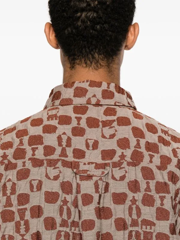 Henrik Vibskov Boutique Big Shirt 8211 Beige Orange Chess Men Shirts