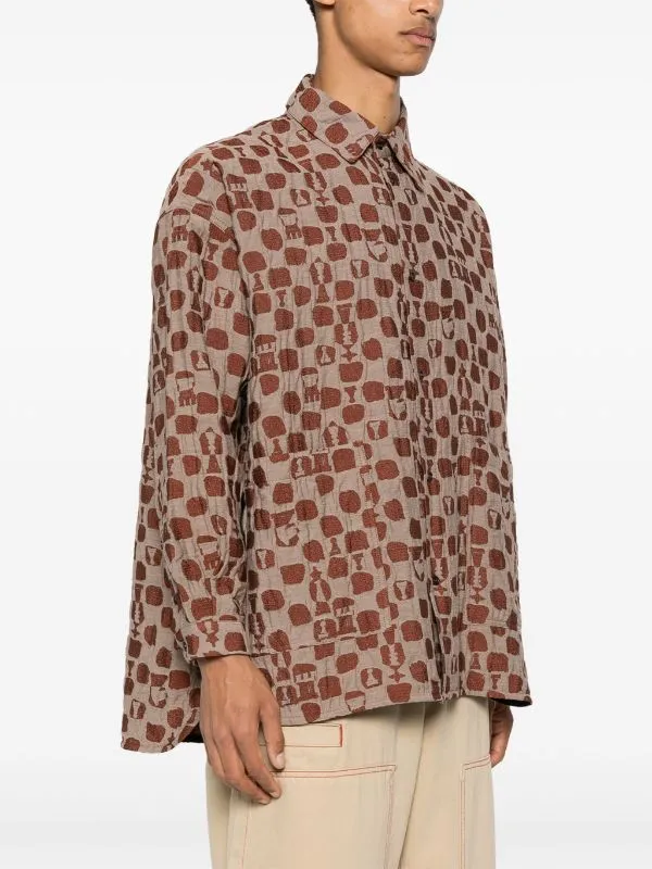Henrik Vibskov Boutique Big Shirt 8211 Beige Orange Chess Men Shirts