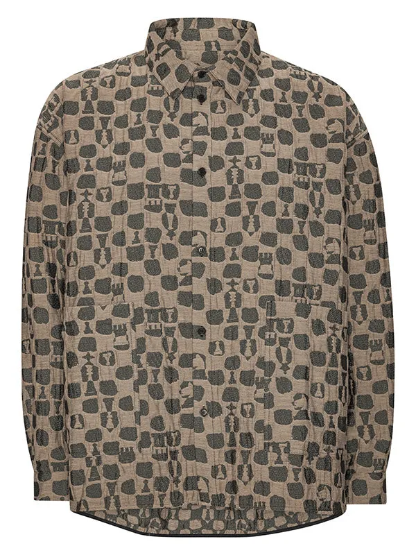 Henrik Vibskov Boutique Big Shirt 8211 Brown Black Chess Men Shirts
