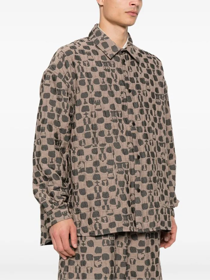 Henrik Vibskov Boutique Big Shirt 8211 Brown Black Chess Men Shirts