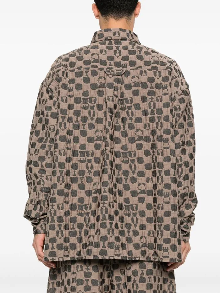 Henrik Vibskov Boutique Big Shirt 8211 Brown Black Chess Men Shirts