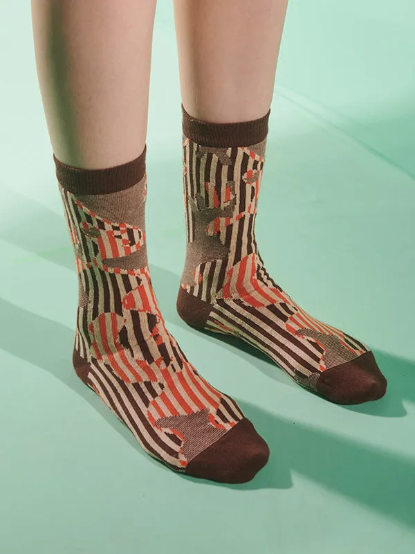 Henrik Vibskov Boutique Handsome Hands Socks Femme 8211 Brown Orange Handsome Grid Women Socks