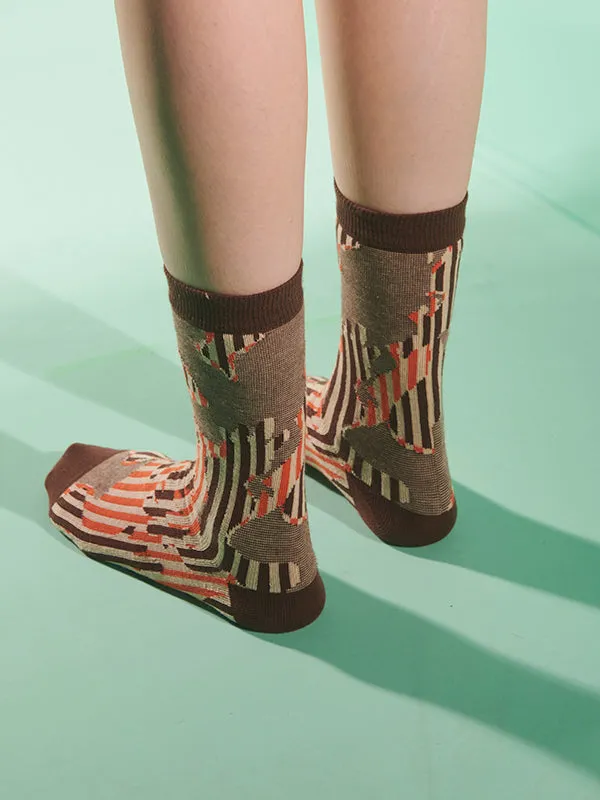 Henrik Vibskov Boutique Handsome Hands Socks Femme 8211 Brown Orange Handsome Grid Women Socks