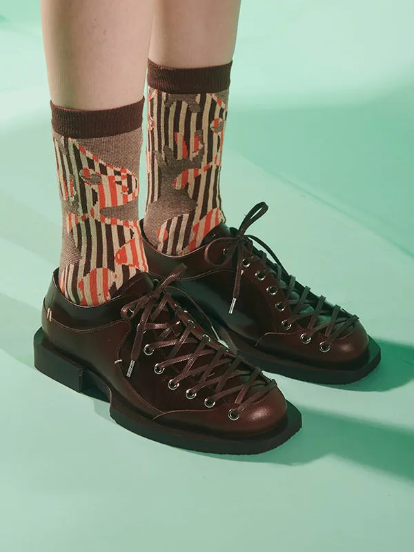 Henrik Vibskov Boutique Handsome Hands Socks Femme 8211 Brown Orange Handsome Grid Women Socks