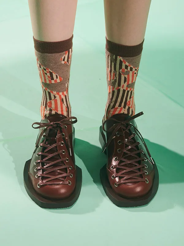 Henrik Vibskov Boutique Handsome Hands Socks Femme 8211 Brown Orange Handsome Grid Women Socks
