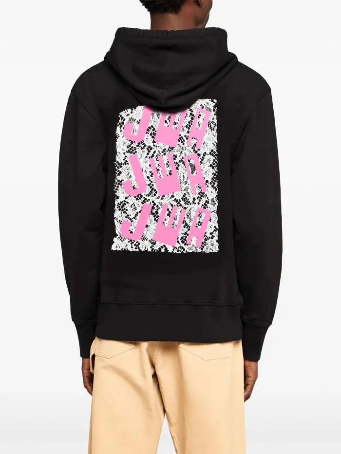 Henrik Vibskov Boutique JWA Lace Back Panel Hoodie 8211 Black Men Hoodies and Sweatshirts
