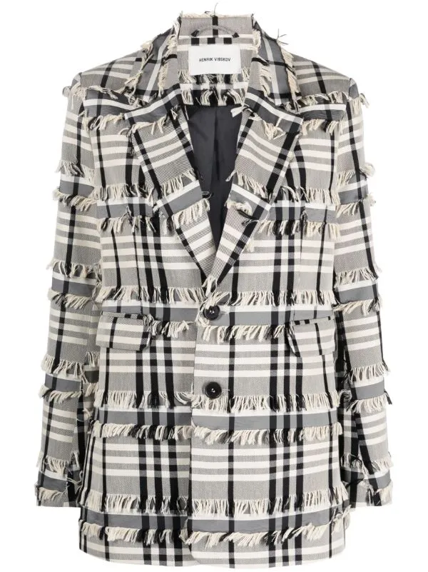 Henrik Vibskov Boutique Sun Blazer 8211 White Black Fringe Checks Women Jackets and Coats Henrik Vibskov Boutique Sun Blazer 8211 White Black Fringe Checks Women Jackets and Coats