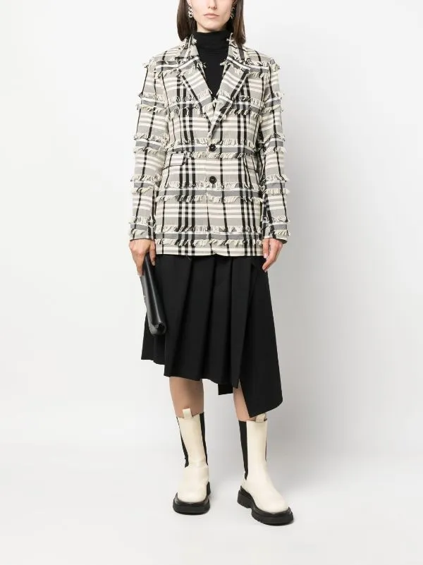 Henrik Vibskov Boutique Sun Blazer 8211 White Black Fringe Checks Women Jackets and Coats