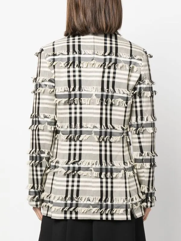 Henrik Vibskov Boutique Sun Blazer 8211 White Black Fringe Checks Women Jackets and Coats