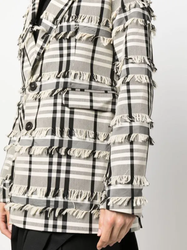 Henrik Vibskov Boutique Sun Blazer 8211 White Black Fringe Checks Women Jackets and Coats