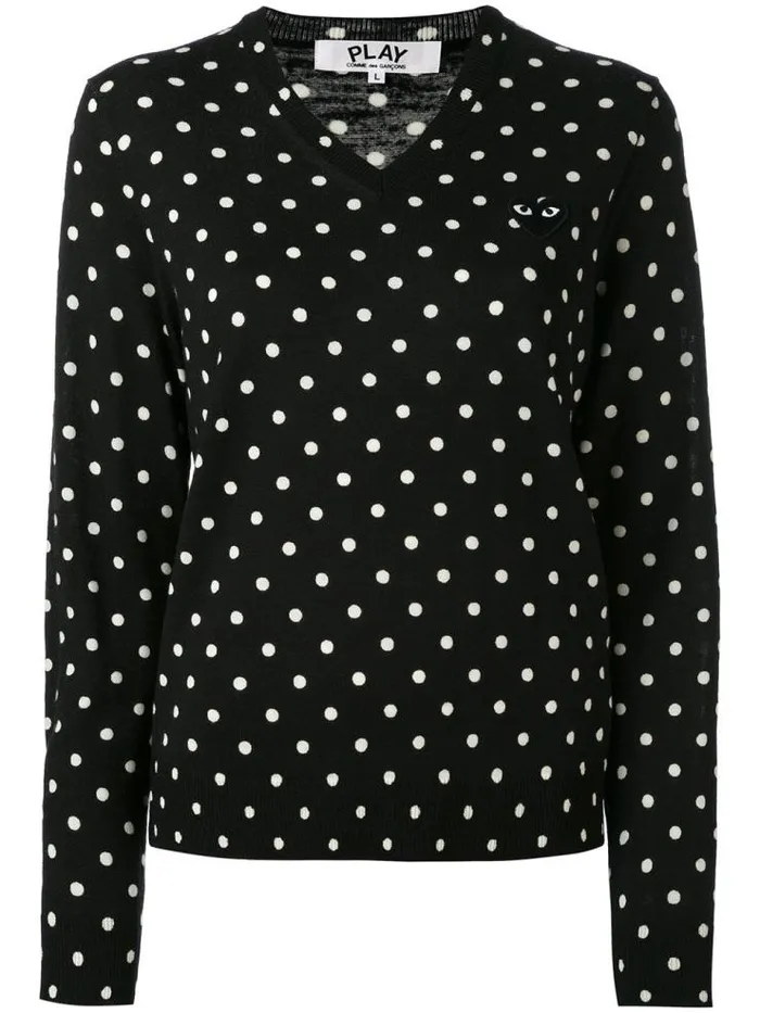 Henrik Vibskov Boutique Womens VNeck Pullover Polka Dot Black Heart 8211 Black Women Knitwear