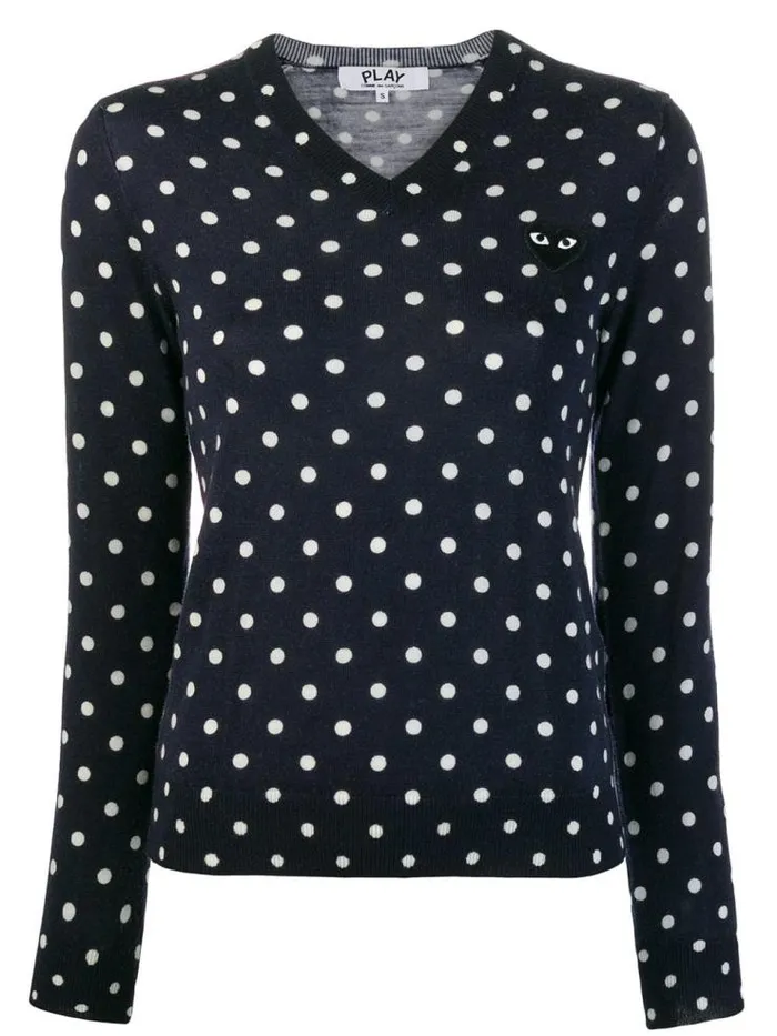 Henrik Vibskov Boutique Womens VNeck Pullover Polka Dot Black Heart 8211 Navy Women Knitwear